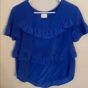 Anthropology Blue Ruffle Blouse